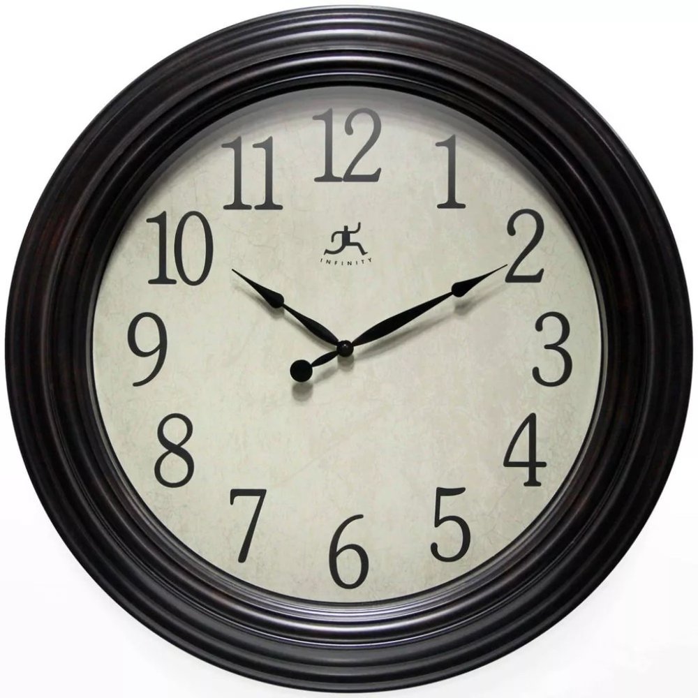 New w Flaw 23" Classic Indoor Bevelled Framed Wall Clock Black/Brown - Infinity